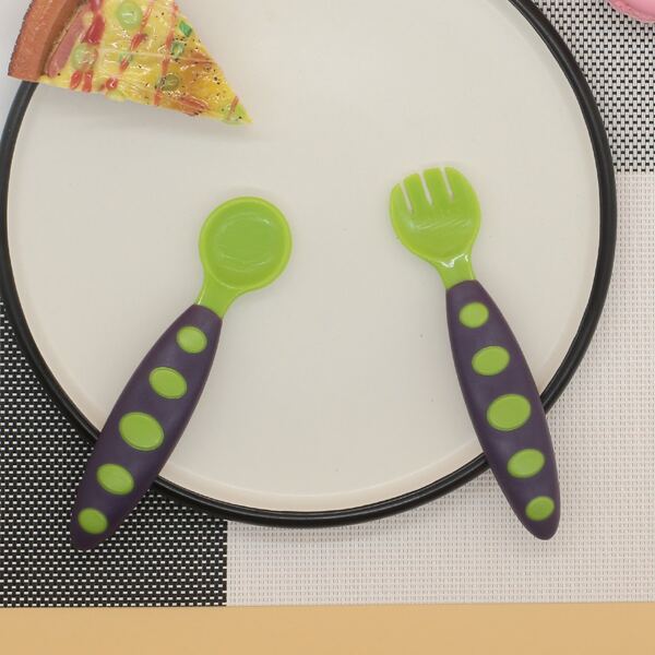

2pcs Baby Training Fork & Spoon Set, Multicolor