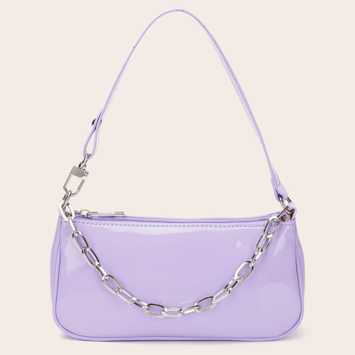 

Chain Decor Baguette Bag, Purple