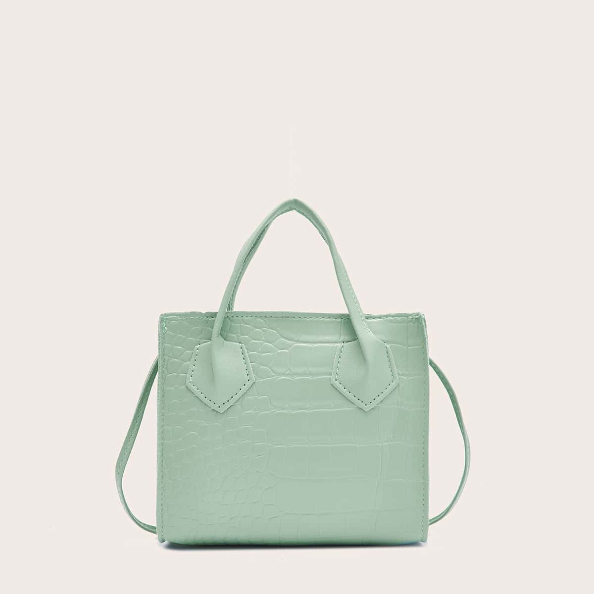

Minimalist Croc Embossed Satchel Bag, Green