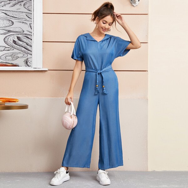 

Tie Front Wide Leg Jumpsuit, Blue
