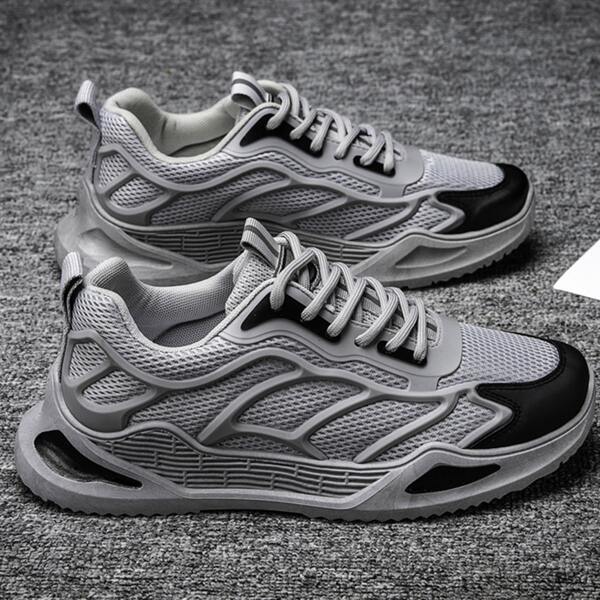 

Men Lace-up Front Low Top Mesh Sneakers, Grey