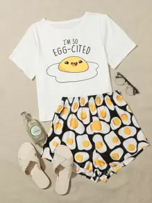 Bộ mặc nhà Lá thư Đen và trắng Dễ thương - Đen và trắng - Xem 1