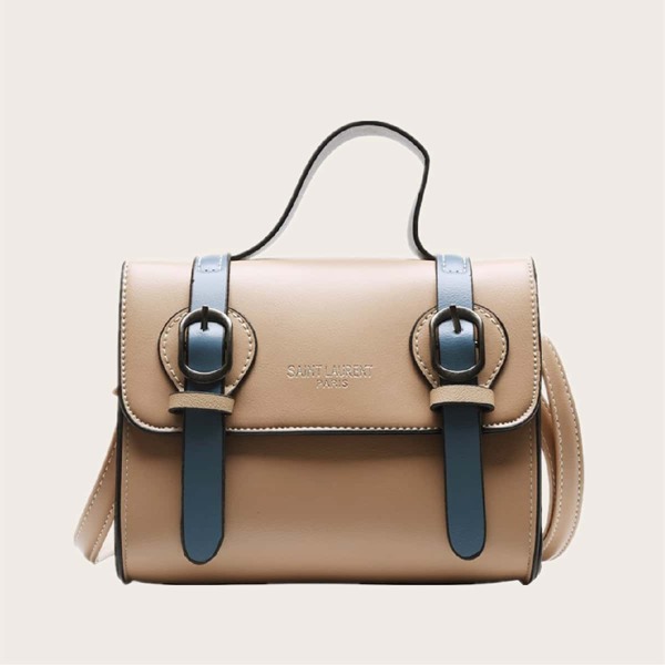 

Buckle Decor Flap Satchel Bag, Khaki