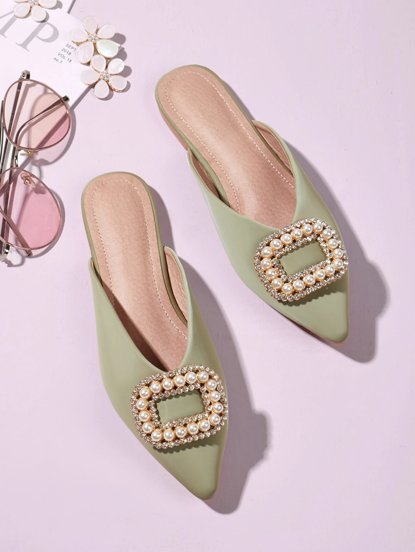 rhinestone flat mules