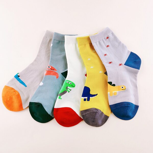 

5pairs Toddler Boys Dinosaur Pattern Socks, Multicolor