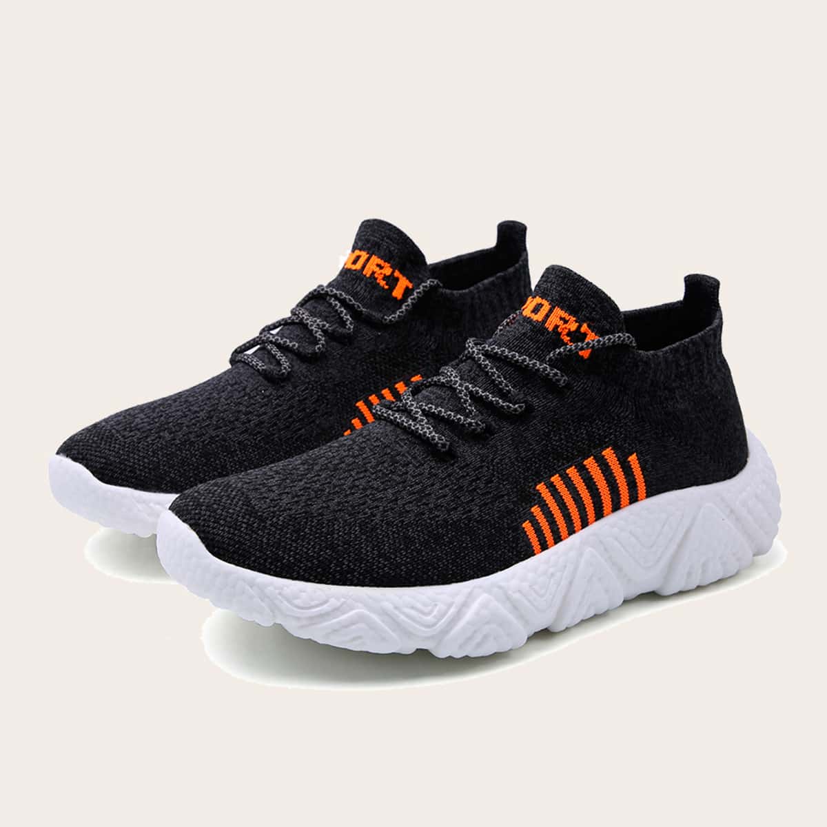 

Guys Lace-up Decor Knit Sneakers, Black