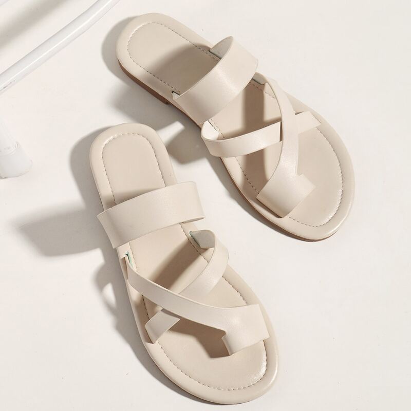 

Toe Post Minimalist Slide Sandals, Beige
