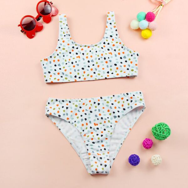 

Girls Terrazzo Print Bikini Swimsuit, Multicolor