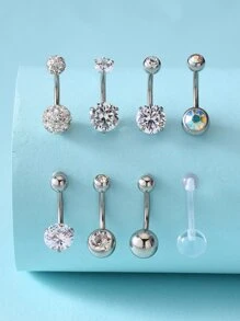 8入組/套水鑽裝飾臍環適合女士和男士,龐克穿孔,A時尚身體鏈禮品適用於任何場合 - 彩色 - 查看 1