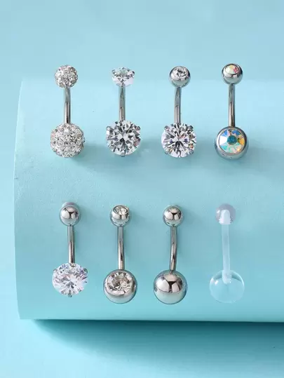8入組/套水鑽裝飾臍環適合女士和男士,龐克穿孔,A時尚身體鏈禮品適用於任何場合