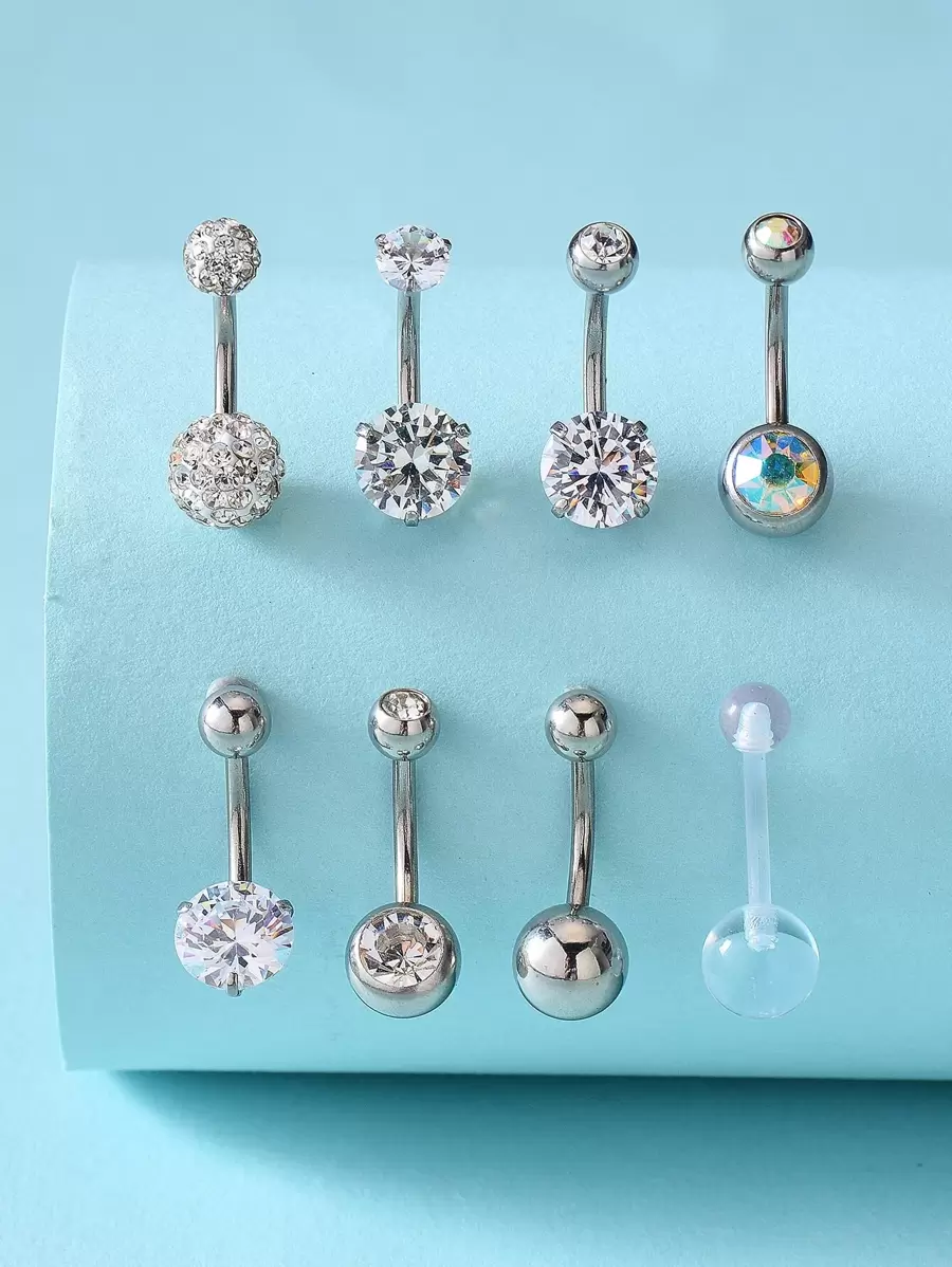 8入組/套水鑽裝飾臍環適合女士和男士,龐克穿孔,A時尚身體鏈禮品適用於任何場合 - 彩色 - 查看 1
