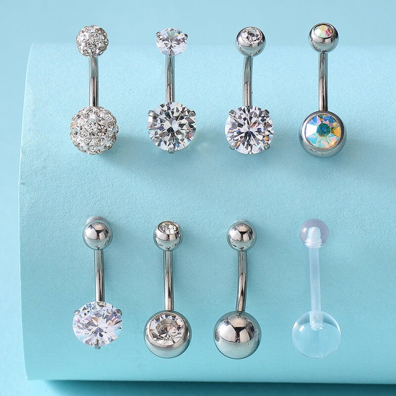 

8pcs Rhinestone Decor Belly Ring, Multicolor