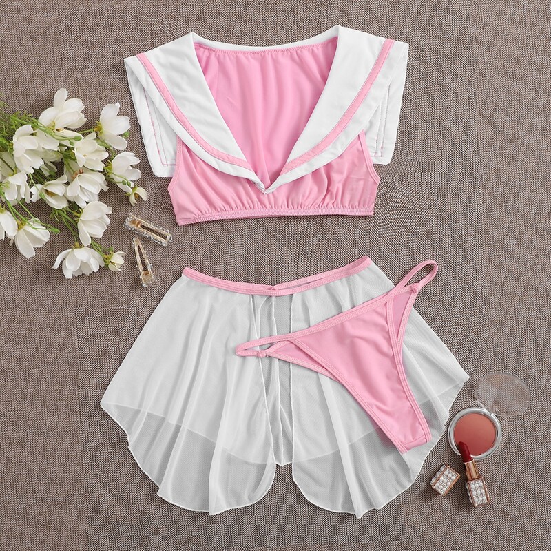 

Colorblock Uniform Sexy Costume With Thong, Multicolor