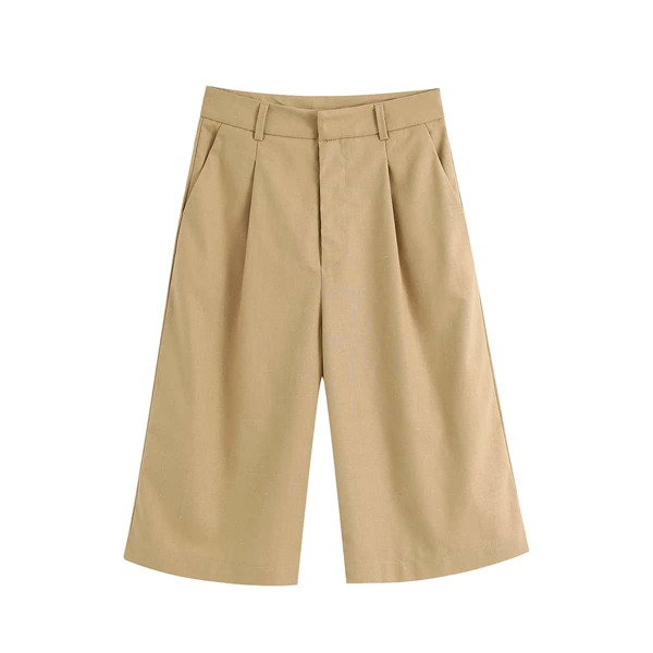 

Solid Zip Fly Bermuda Shorts, Khaki