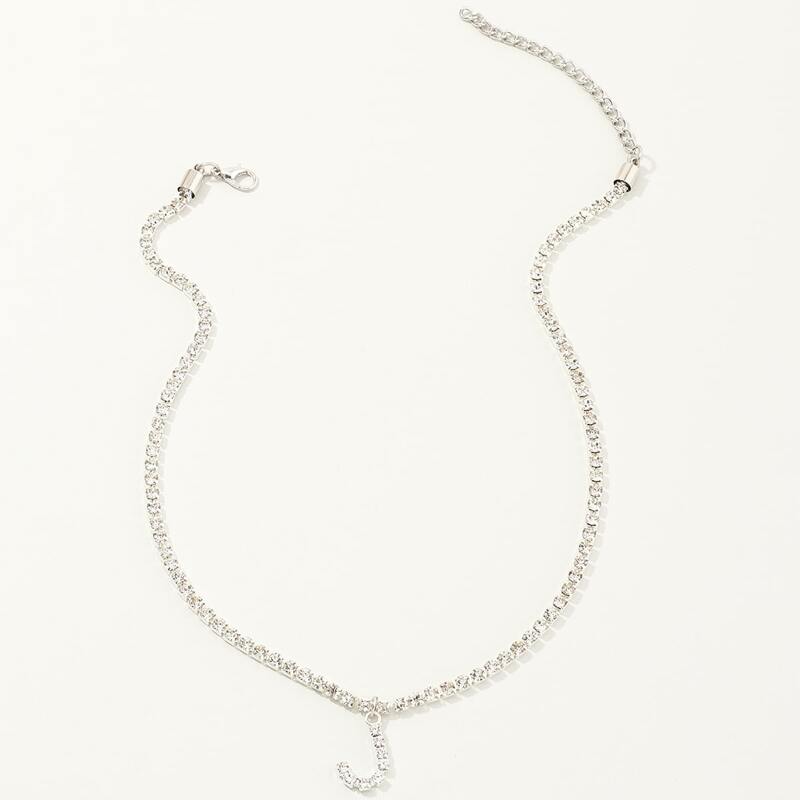 

Diamond Inlayed Letter Pendant Necklace, Silver