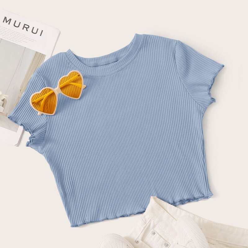 

Solid Ribbed Crop Tee, Dusty blue