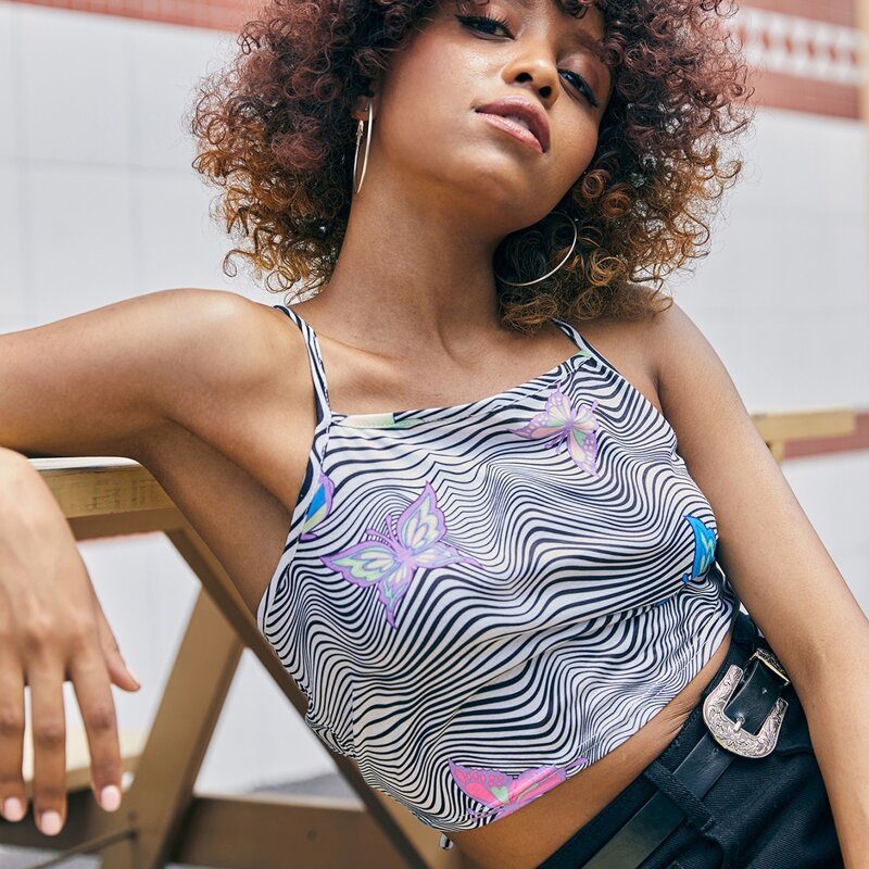 

Butterfly Lace Up Back Cami Top, Multicolor