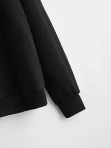 Chinese Characters &  Cartoon Graphic 3D Cat Ears Design Drawstring Hoodie - Black - View 3