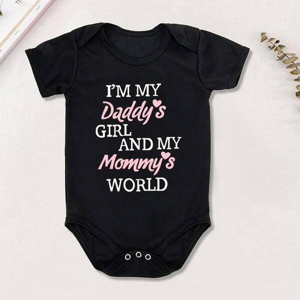 

Baby Girl Slogan Graphic Tee Bodysuit, Black