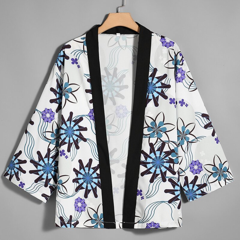 

Guys Contrast Placket Graphic Print Kimono, Multicolor