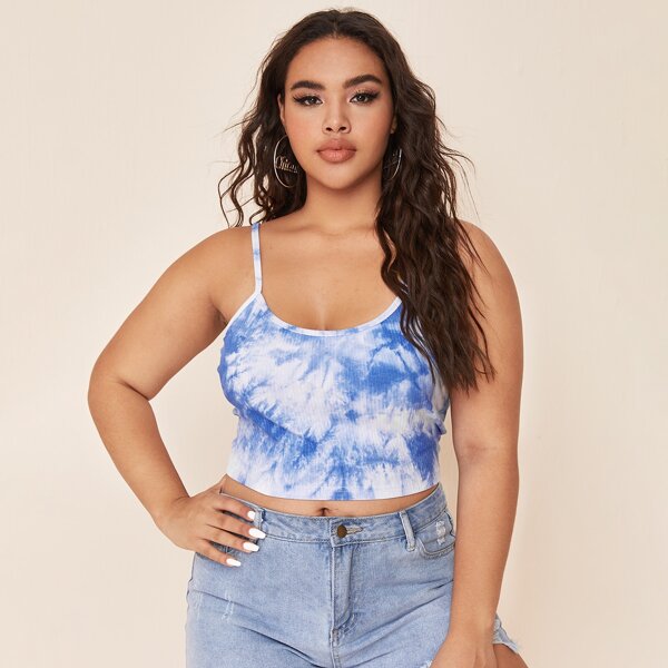 

Plus Tie Dye Ribbed Cami Top, Blue