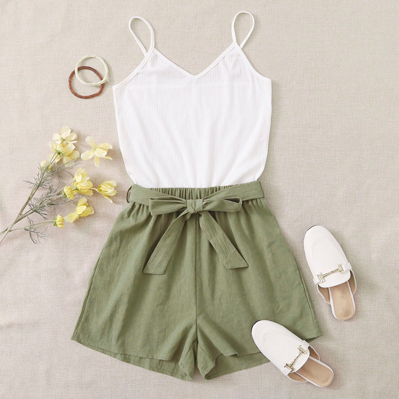 

Belted Cami Romper, Multicolor