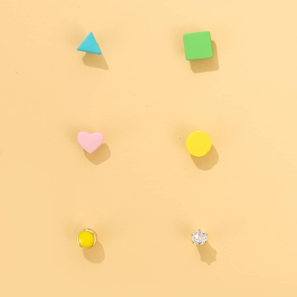 

3pairs Rhinestone Round Stud Earrings, Multicolor