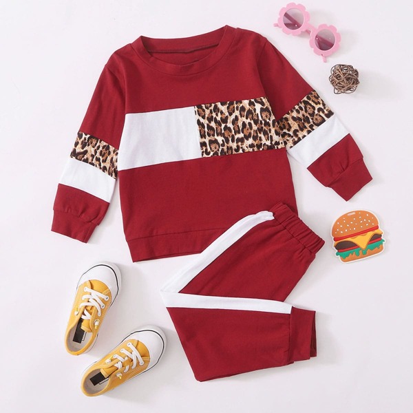 

Toddler Girls Colorblock Sweatshirt With Sweatpants, Burgundy