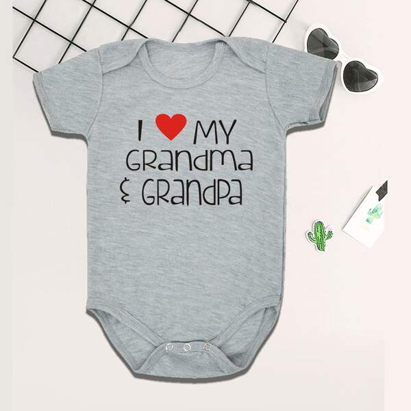 

Baby Boy Heart And Slogan Graphic Tee Bodysuit, Grey
