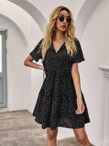 Vestidos Volante rígido Lunares Negro Bohemio - Negro - Ver 4