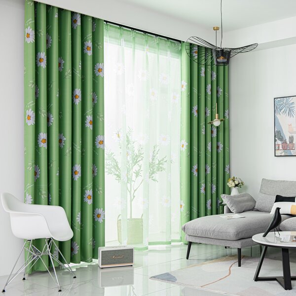 

1pc Daisy Print Curtain, Green