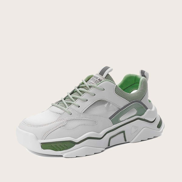 

Men Lace-up Front Cut Out Breathable Chunky Sneakers, White