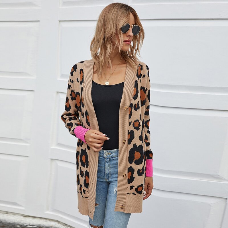 

Leopard Pattern Button Up Cardigan, Multicolor