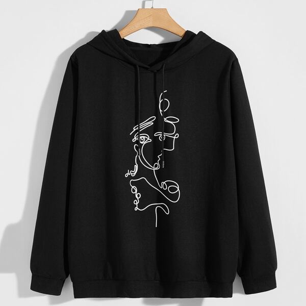 

Men Abstract Painting Drawstring Hoodie, Black