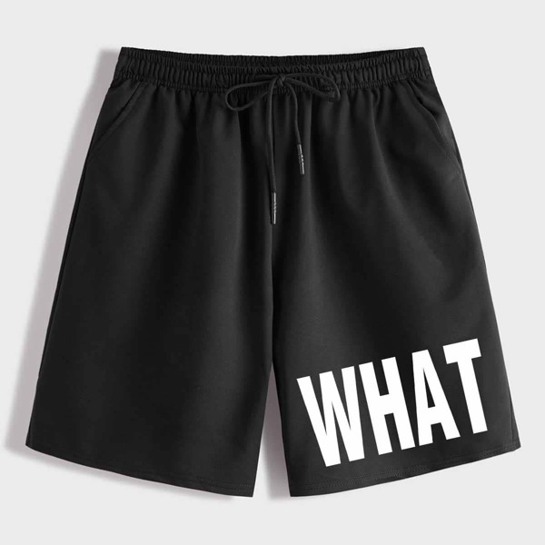 

Men Letter Graphic Drawstring Waist Shorts, Black