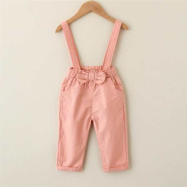 

Toddler Girls Solid Bow Front Pinafore Pants, Coral pink