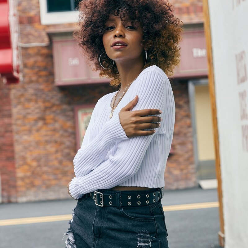 

Solid Rib-knit Crop Sweater, White