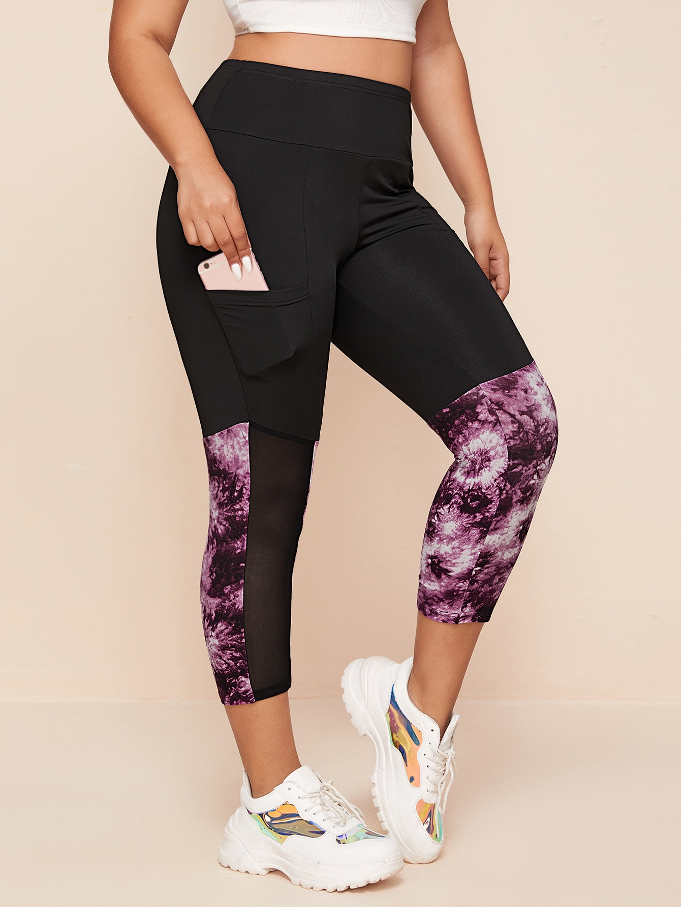 Plus Sheer Mesh Insert Tie Dye Leggings thumbnail