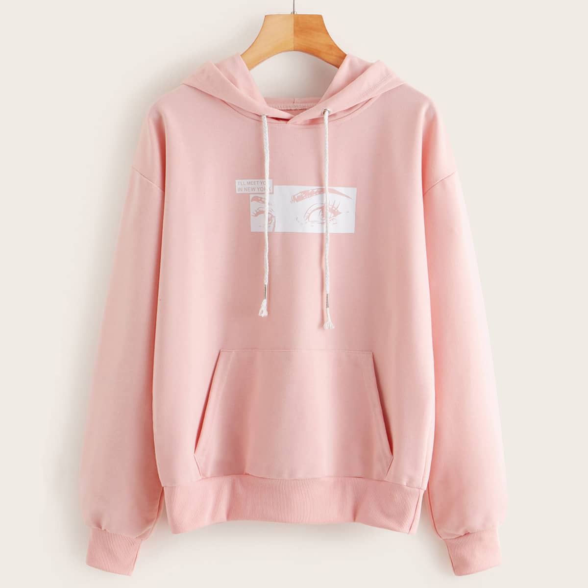 

Eye Graphic Kangaroo Pocket Hooded Sweatshirt, Baby pink