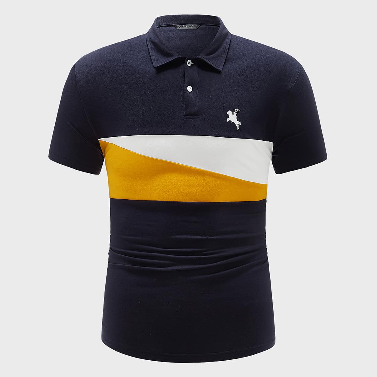 

Guys Graphic Print Colorblock Polo Shirt, Navy blue