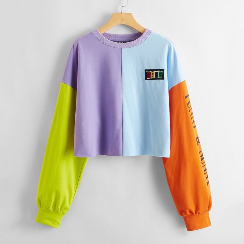 

Drop Shoulder Letter Graphic Colorblock Pullover, Multicolor