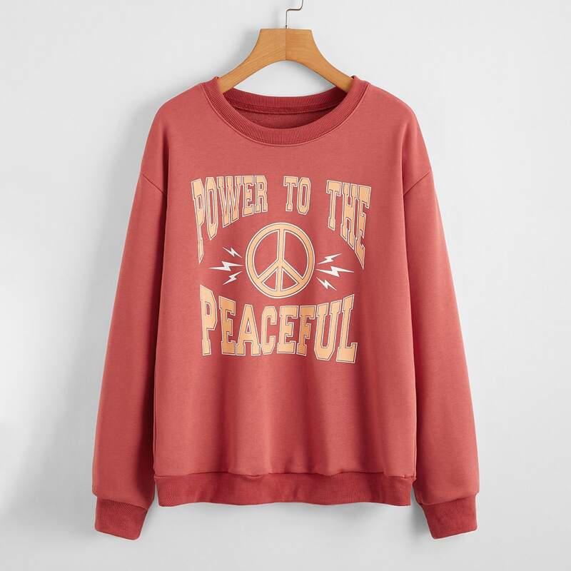 

Slogan Graphic Drop Shoulder Sweatshirt, Rusty rose
