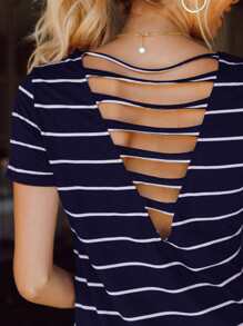 SHEIN Frenchy Đầm Sọc Màu xanh hải quân Giải trí - Màu xanh hải quân - Xem 4