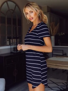 SHEIN Frenchy Đầm Sọc Màu xanh hải quân Giải trí - Màu xanh hải quân - Xem 5