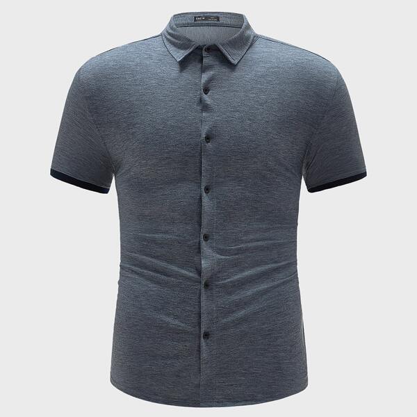 

Men Contrast Cuff Button Placket Shirt, Dark grey