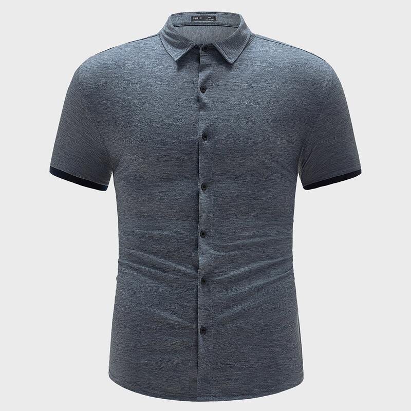

Guys Contrast Cuff Button Placket Shirt, Dark grey