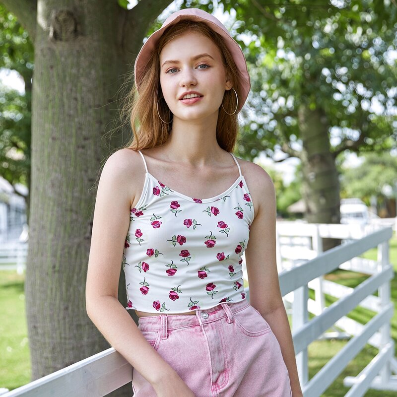 

Rose Print Crop Cami, White