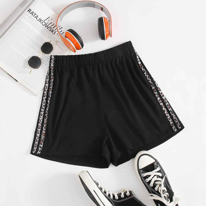

Leopard Striped Side Shorts, Black