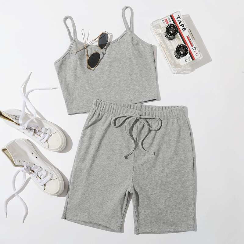 

Solid Cami & Biker Shorts, Light grey