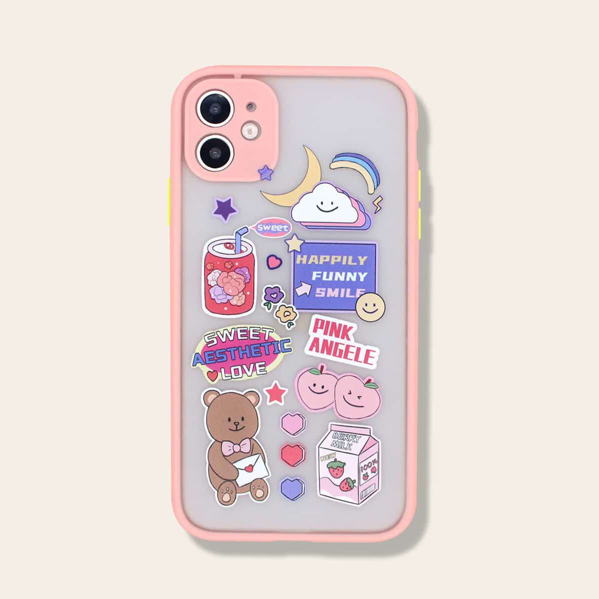 

1pc Cartoon Graphic Contrast Frame iPhone Case, Multicolor